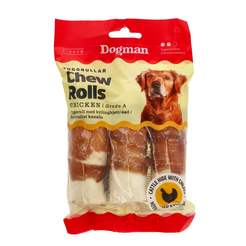 Tuggrullar med Kyckling 3p Vit 10cm – Hundgodis (Dogman)