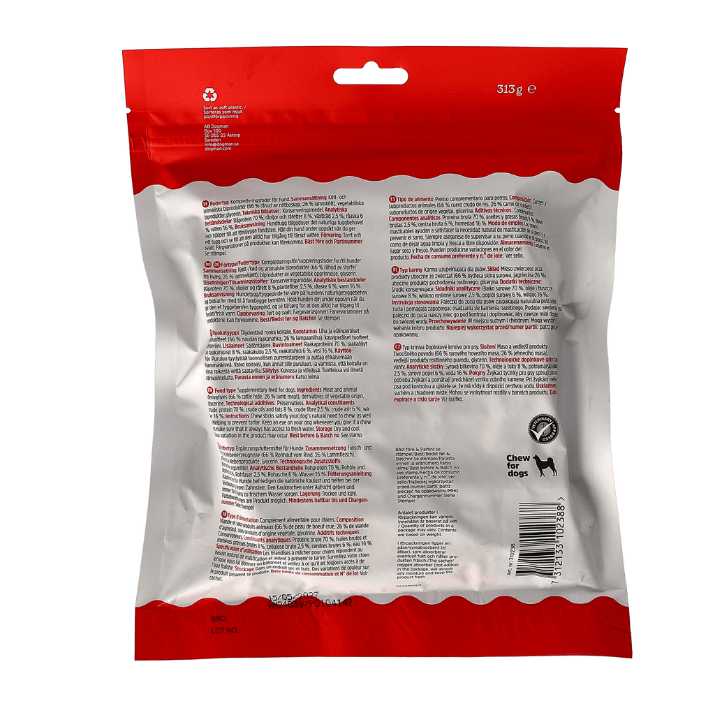 Tuggpinnar med Lamm 25p Vit 12,5cm - Hundgodis (Dogman)