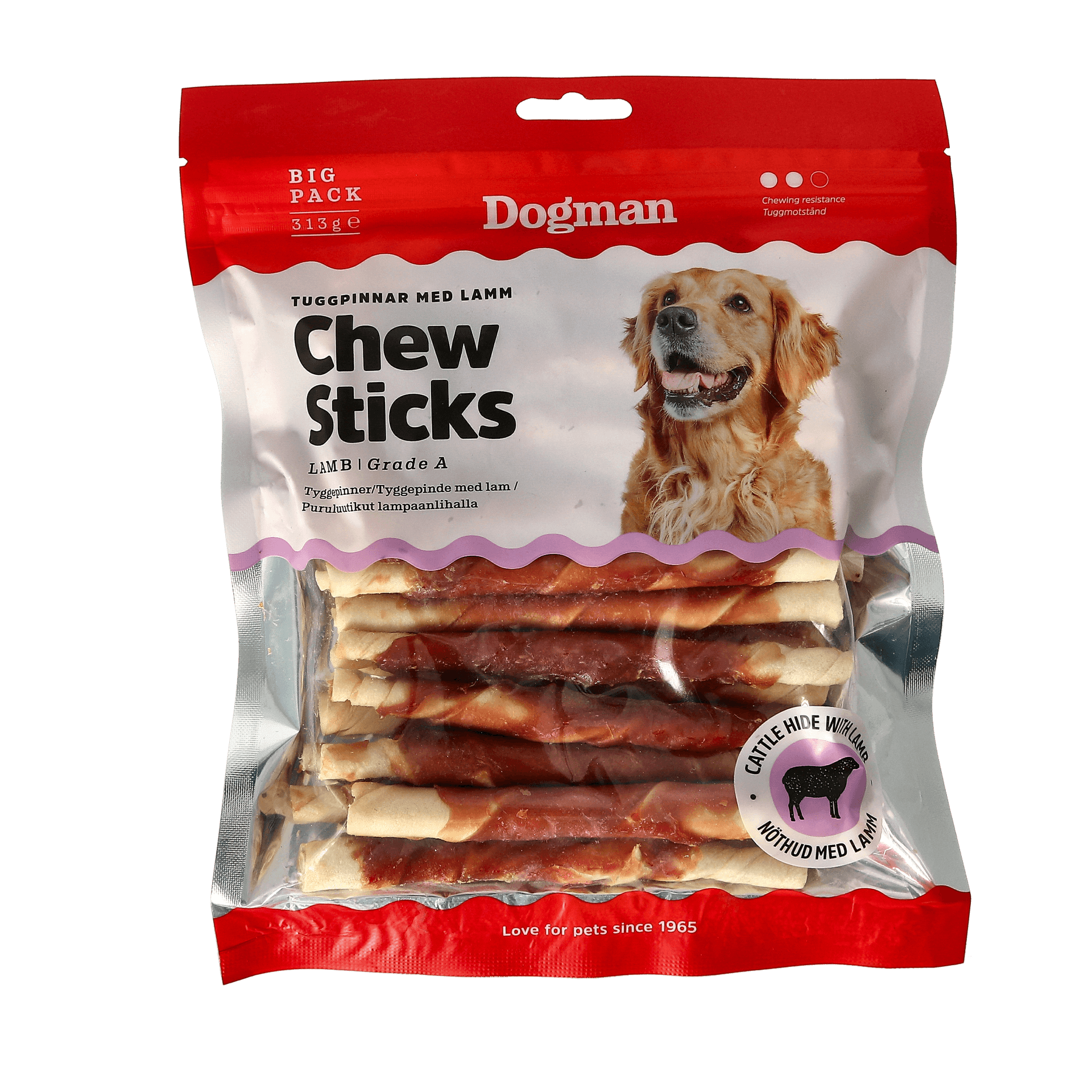 Tuggpinnar med Lamm 25p Vit 12,5cm - Hundgodis (Dogman)