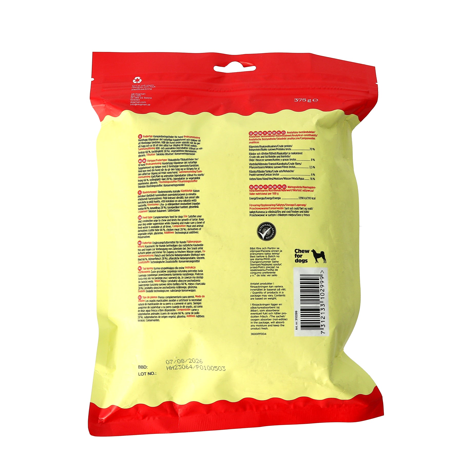 Tuggpinnar med Kyckling 375g 12cm – Hundgodis (Dogman)