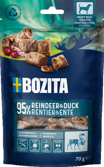 Meaty Bites – Reindeer & Duck Hundgodis 70g (Dogman)