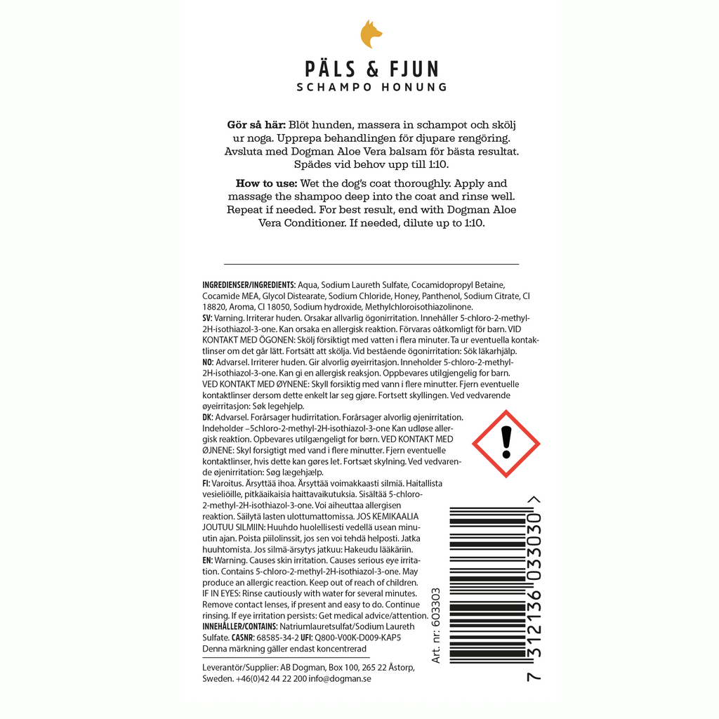 Päls & Fjun Honung Hundschampo 250ml (Dogman)