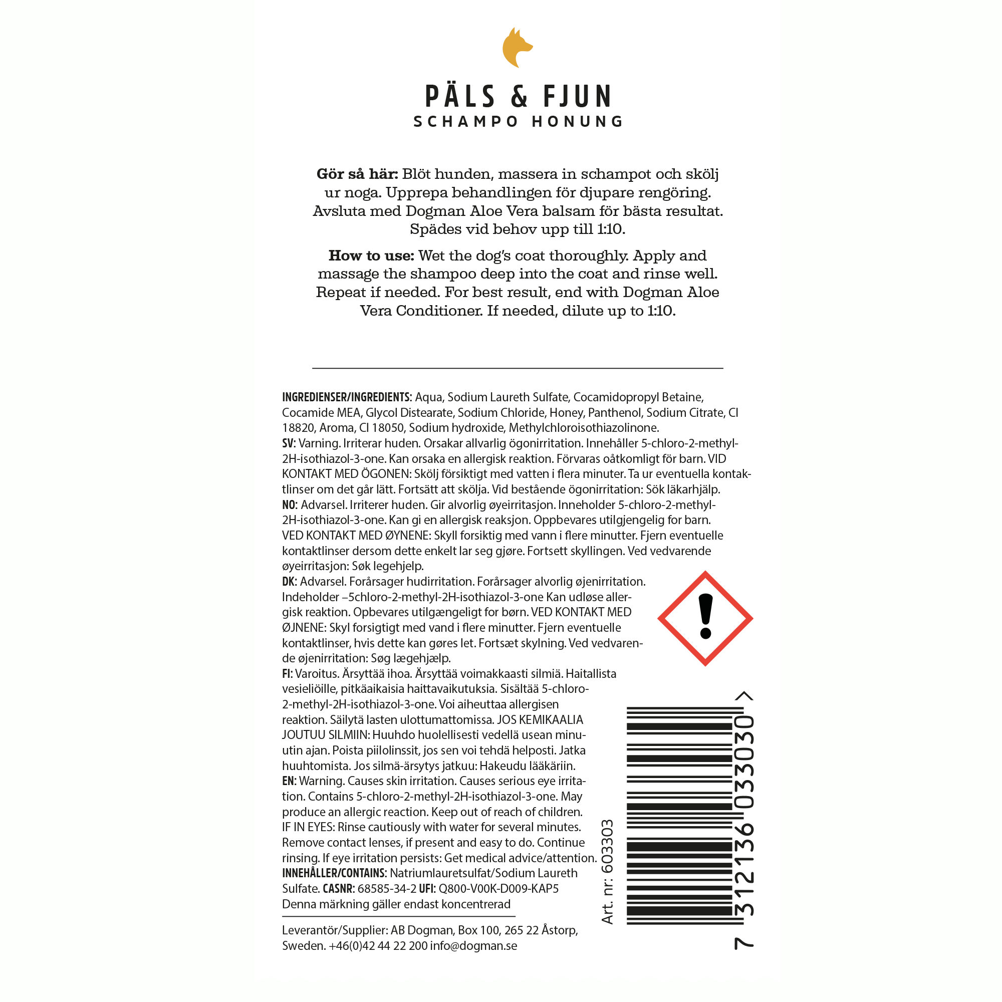 Päls & Fjun Honung Hundschampo 250ml (Dogman)